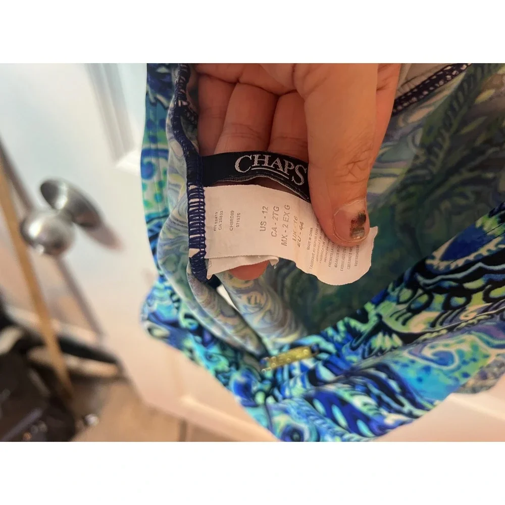 Chaps Womens Tankini Top Paisley Halter Blue Size 12
